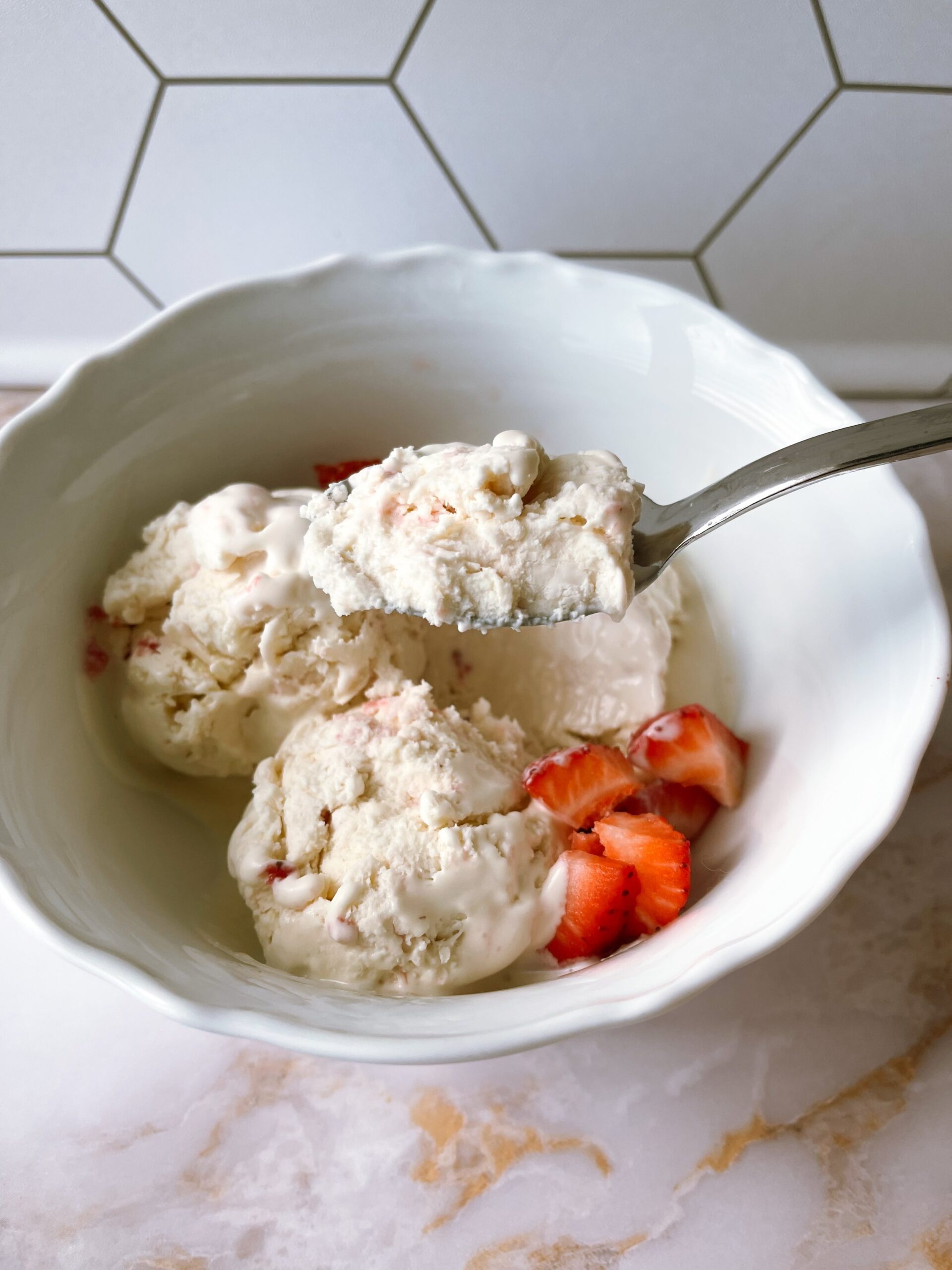 Strawberries & Cream No-Churn Ice Cream