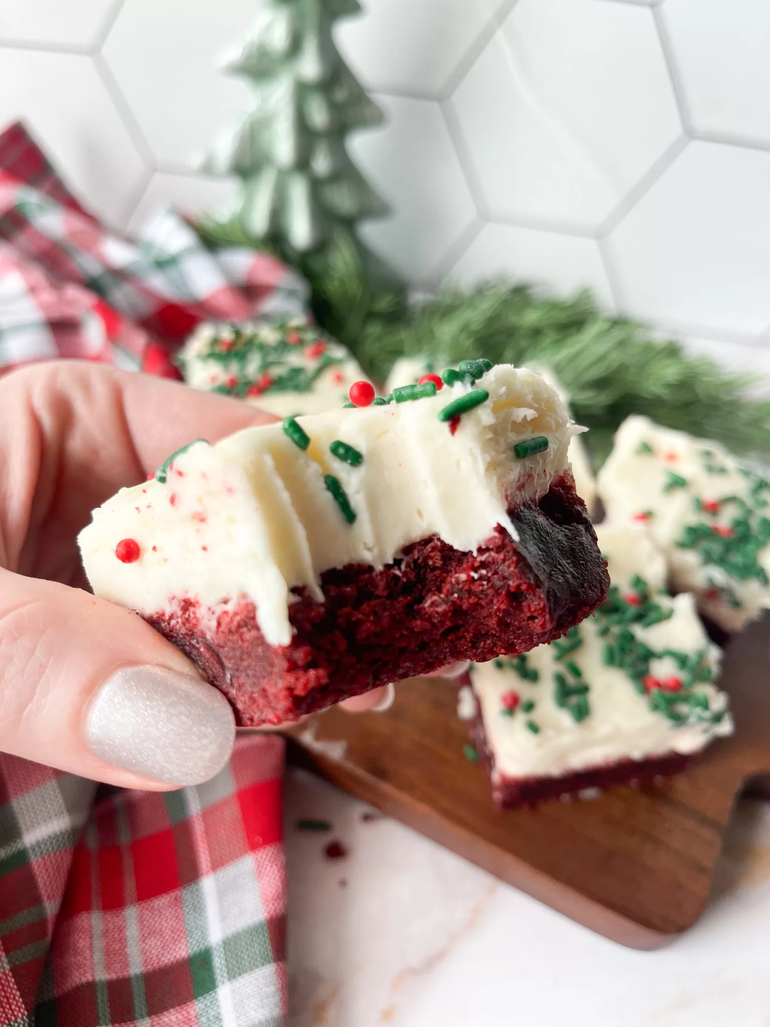 Christmas Red Velvet Cookie Bars with Cream Cheese Frosting