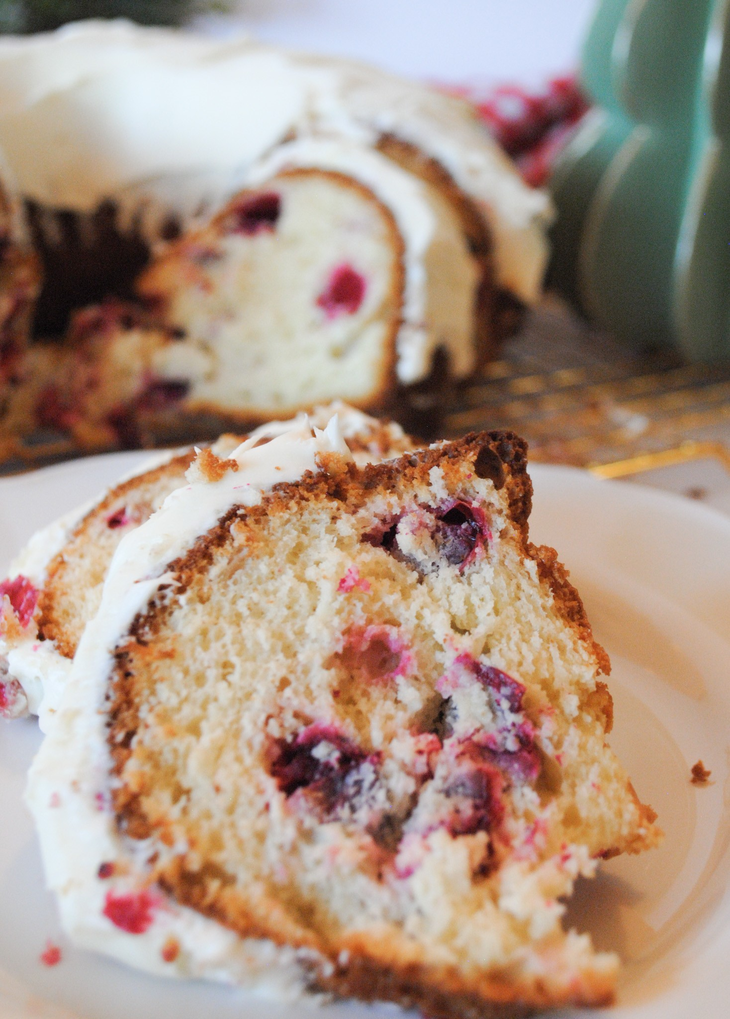 White Chocolate Cranberry Bundt Cake – Topped with Whipped White Chocolate Ganache
